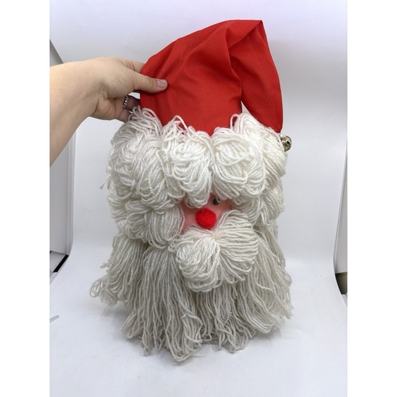 Santa Claus Face Wall Hanging 18" Handmade Yarn Fleece Hat Christmas - Picture 6 of 9